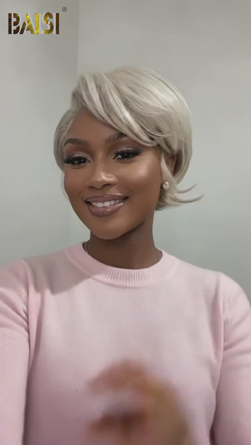 Baisi-4X4_lace_pixie_short_straight_cut_wig-silver_color-100_human_hair-for black women-short hair-gray wig-silver wig