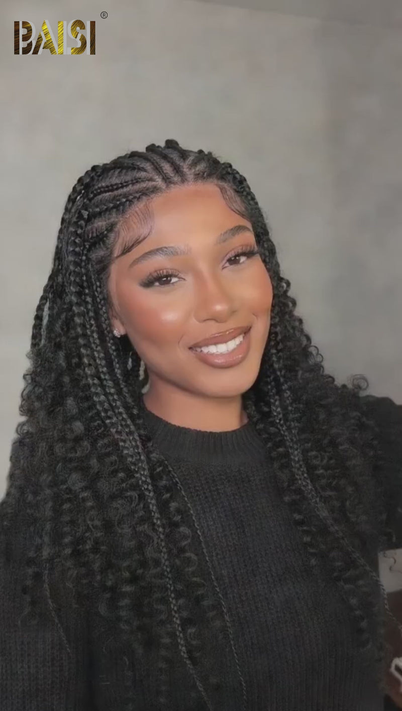 Baisi-13X4_Lace_frontal_with_braided_curly_wig-Black_color-100_human_hair-for black women-curly hair-braided wig