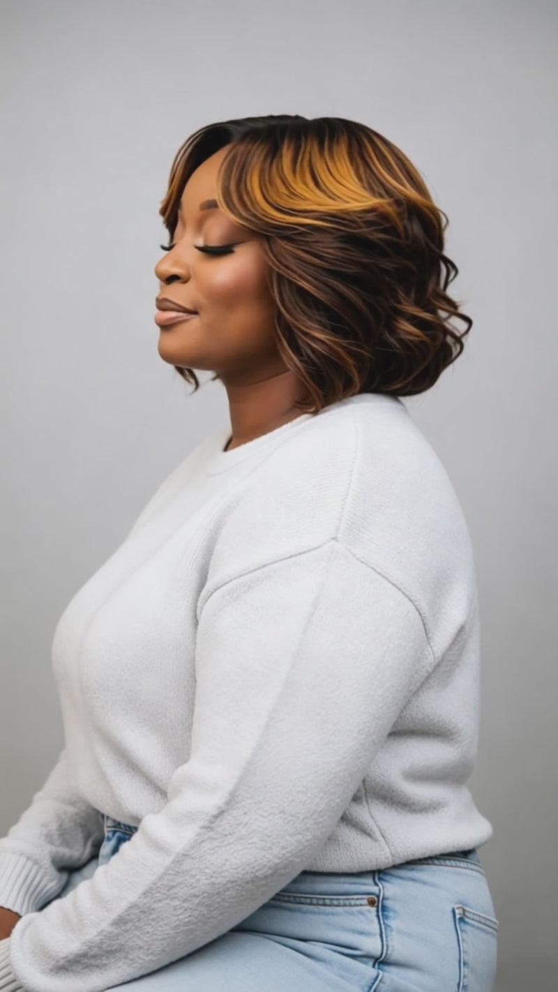Baisi-4x4_lace_closure_short_bob_body_wave_wig-brown_and_blonde_color-100_human_wig-for_adult_black_women-wig for daily life-wig for work-wig for party-wig for vacation