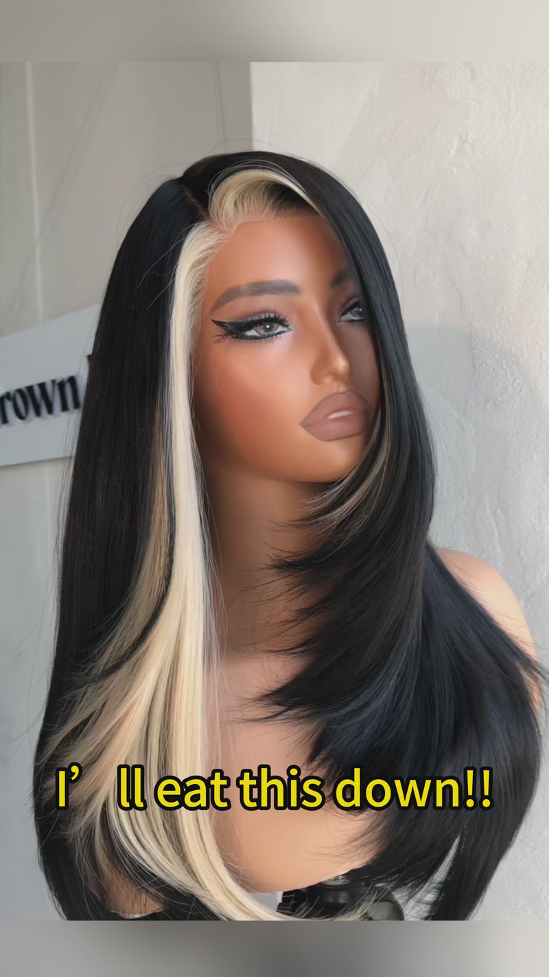 Baisi-13x4_Double_drawn_hair-Black_with_blonde_color-100_human_hair-for black women-blonde wig-lace frontal wig-straight wig