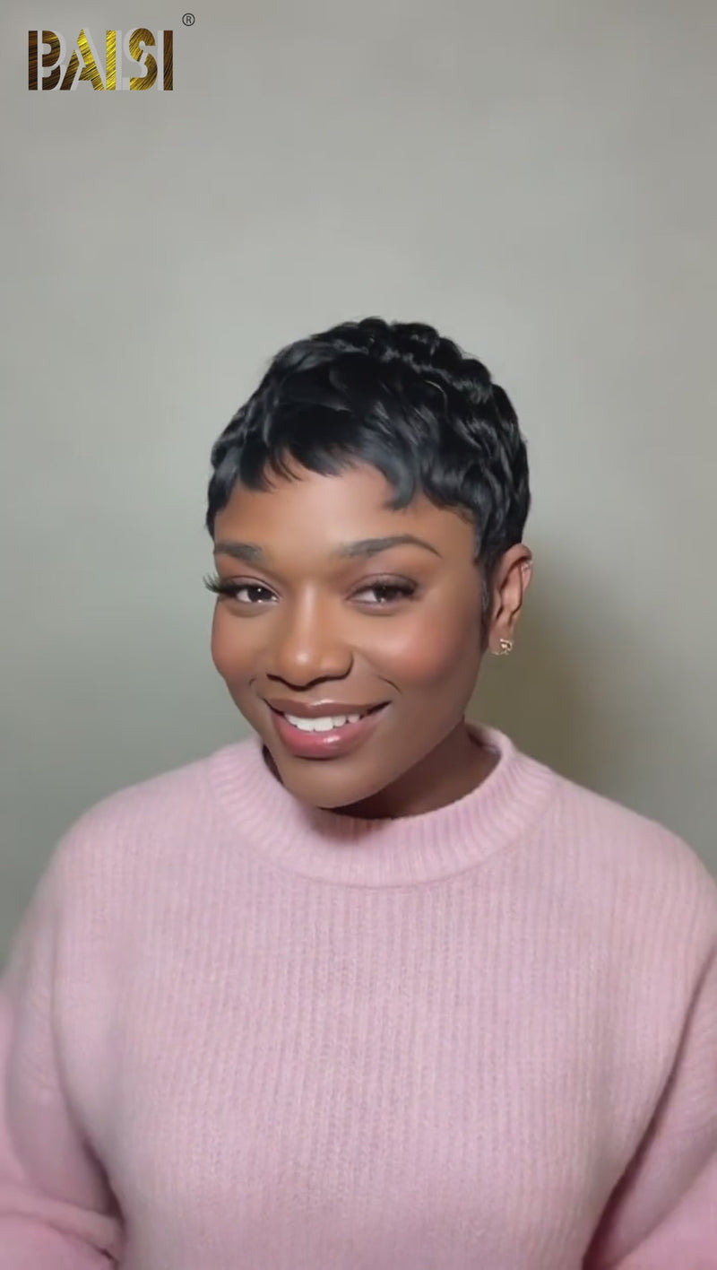 Baisi-Machine_made_pixie_short_cut_wig-black_color-100_human_hair_for black women-short hair-glueless hair