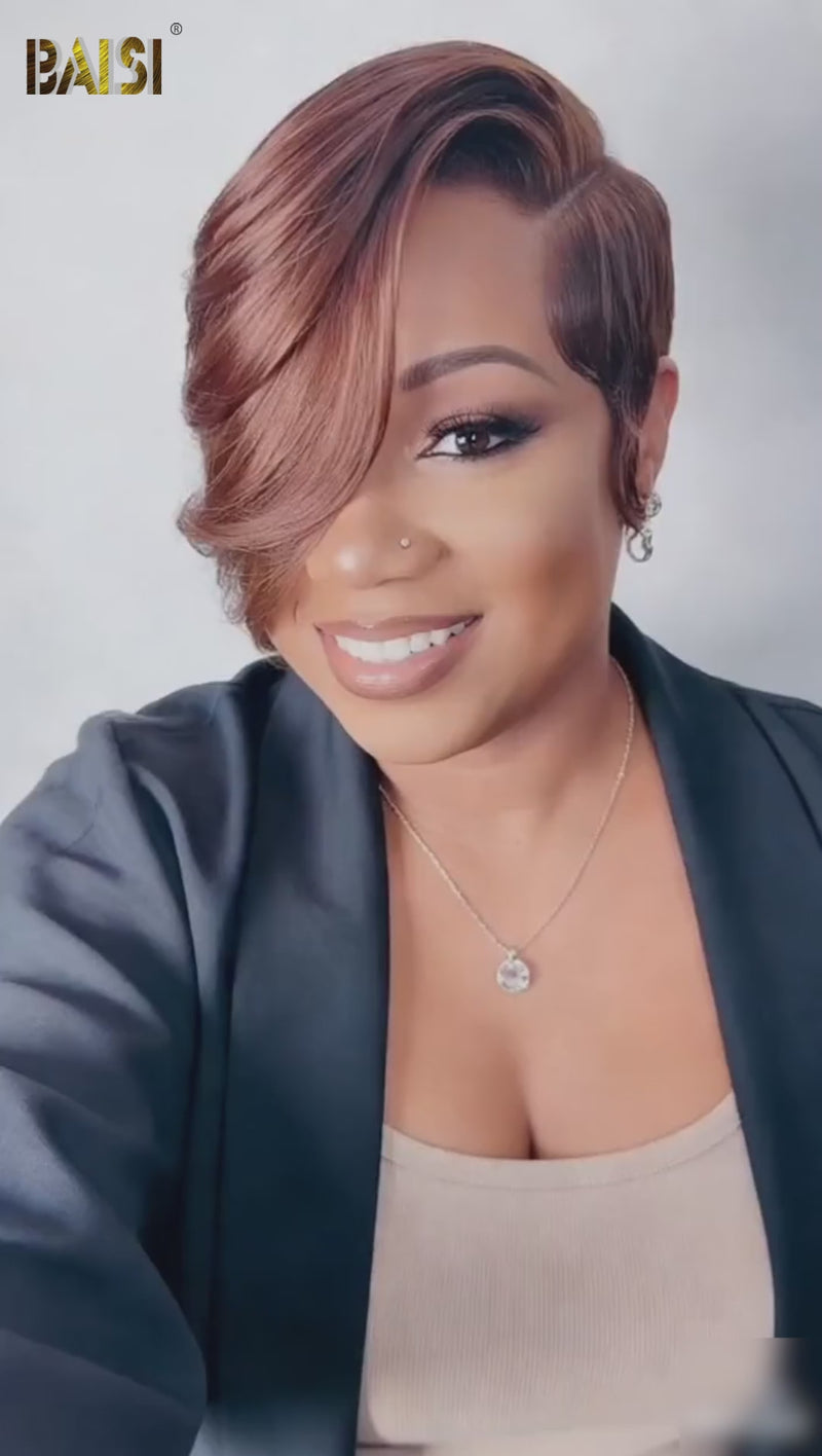 Baisi-full_lace_pixie_short_wig-brown_color-100_human_hair-for black women-short hair-pixie wig