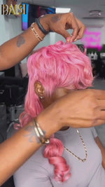 BAISI Pink Mullet Glueless Wig