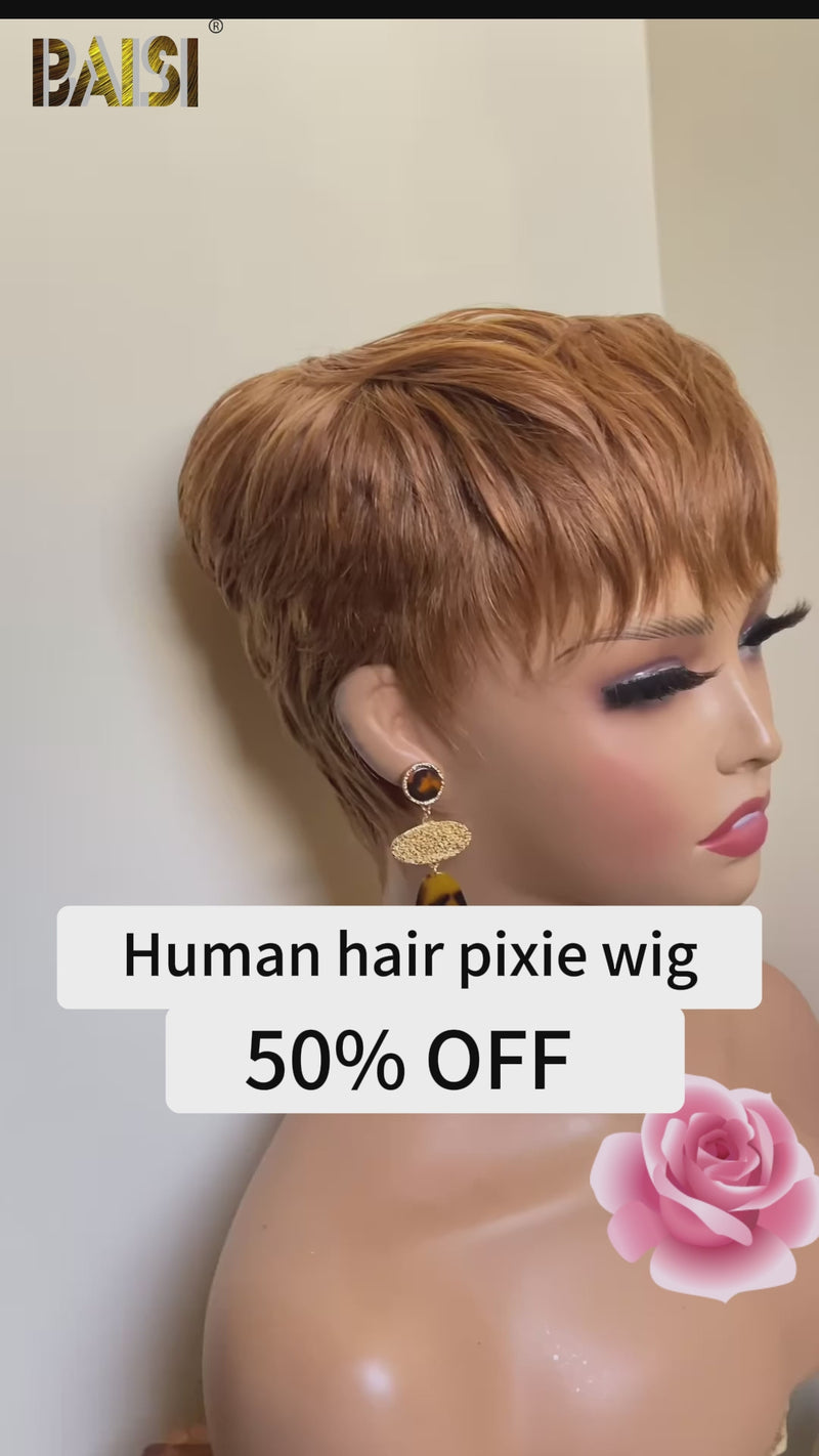 Baisi-Pixiegluelesswig-Gingerwig-100_humanhair-color pixie wig-short wig-100% human hair-wig under $100