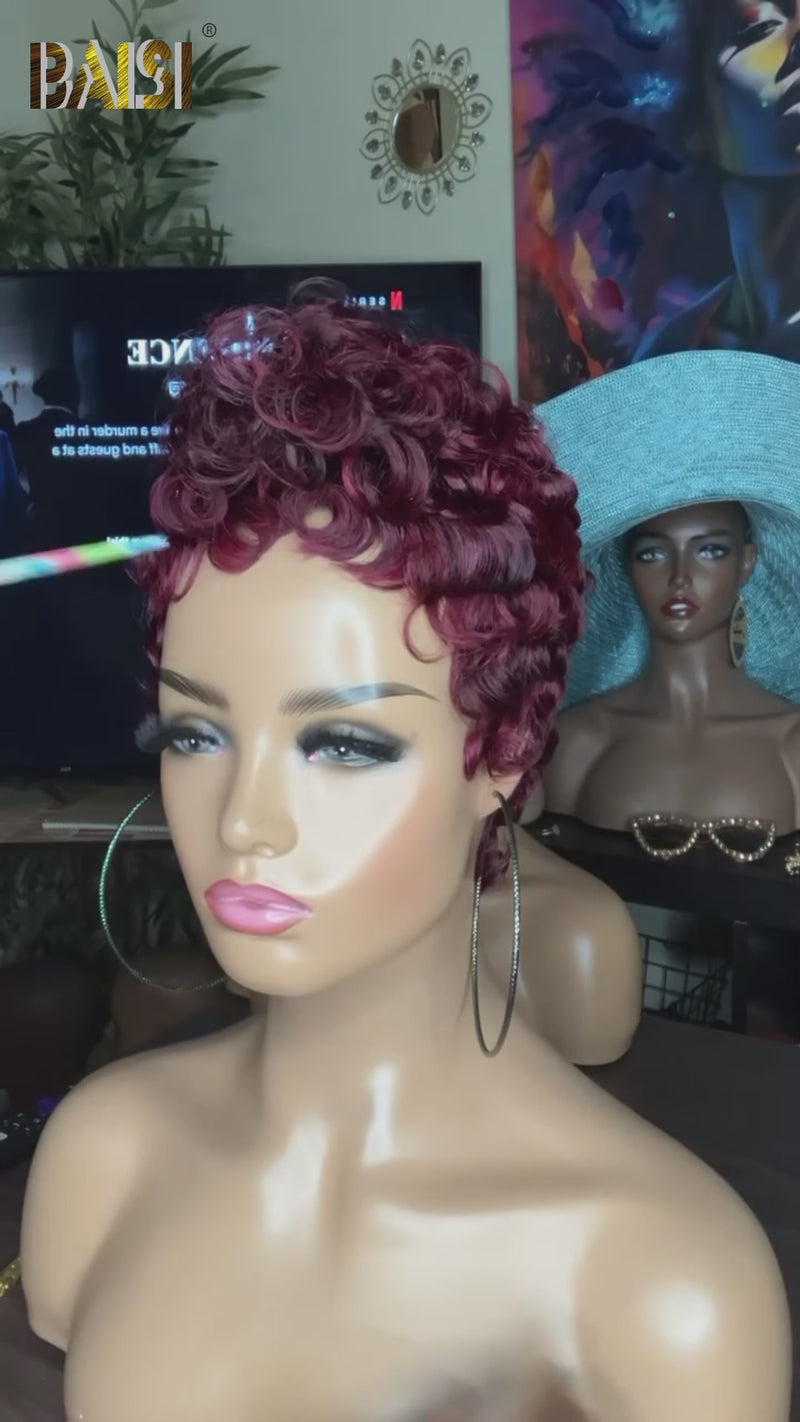 Baisi-Machinemadepixiecutshortwig-Darkburgundycolor-100_humanhair-for black women-color wig-short hair-pixie wig-glueless hair