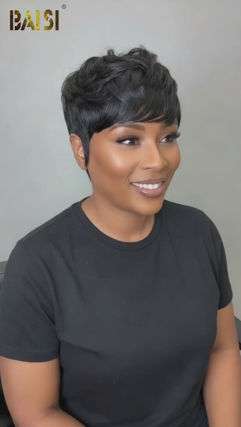 Baisi-Machine_made_pixie_short_cut_glueless_hair-black_color-100_human_hair_for black women-short hair