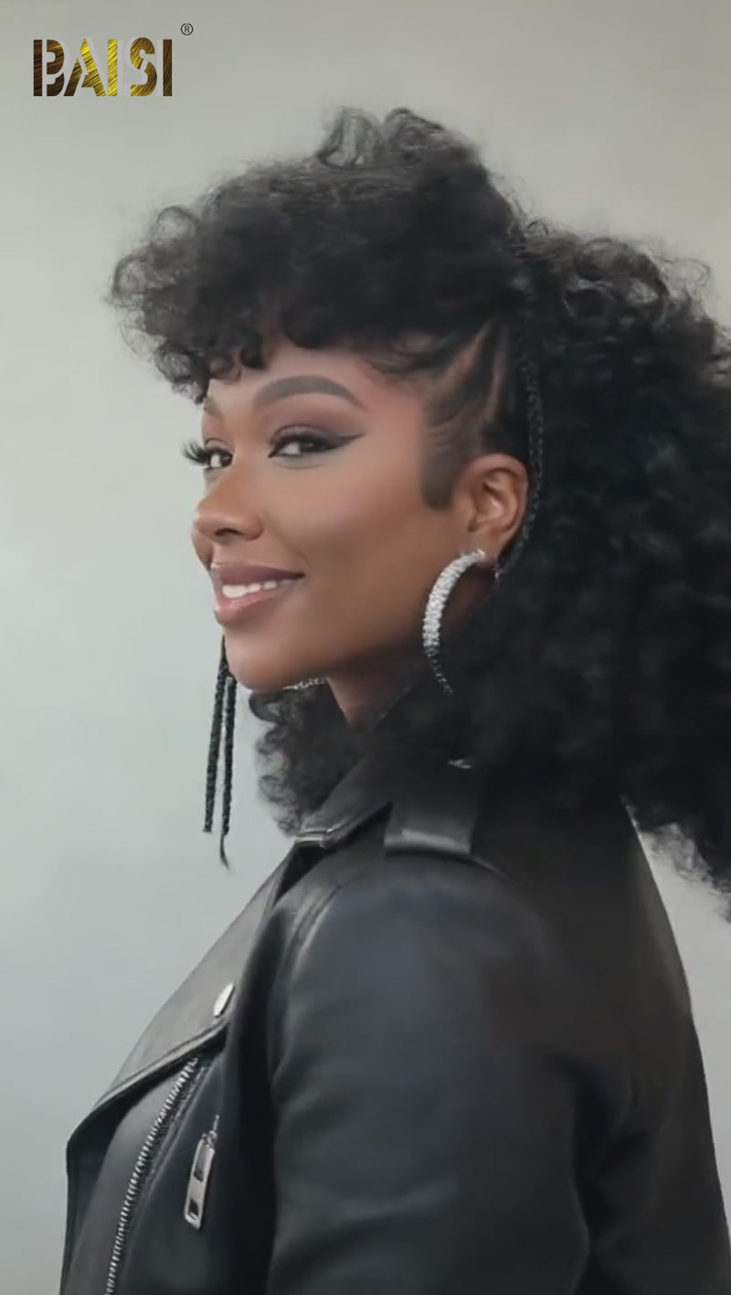 Baisi-Machine_made_clips_in_topper_-black_color-100_human_hair-for black women-curly hair-glueless hair