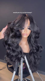 BAISI Wavy With Curtain Bangs Lace Wig