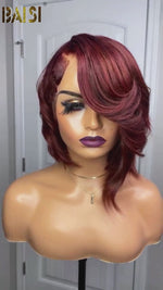 BAISI Sexy Side Part Wavy With Red Short Wig