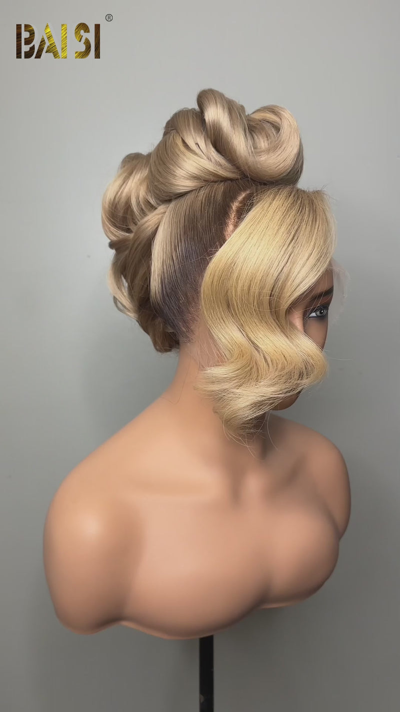 Baisi-lace_frontal_wedding_wig-blonde_and_brown_color-100_human_hair-for black women-wedding hair-lace frontal wi-color wig