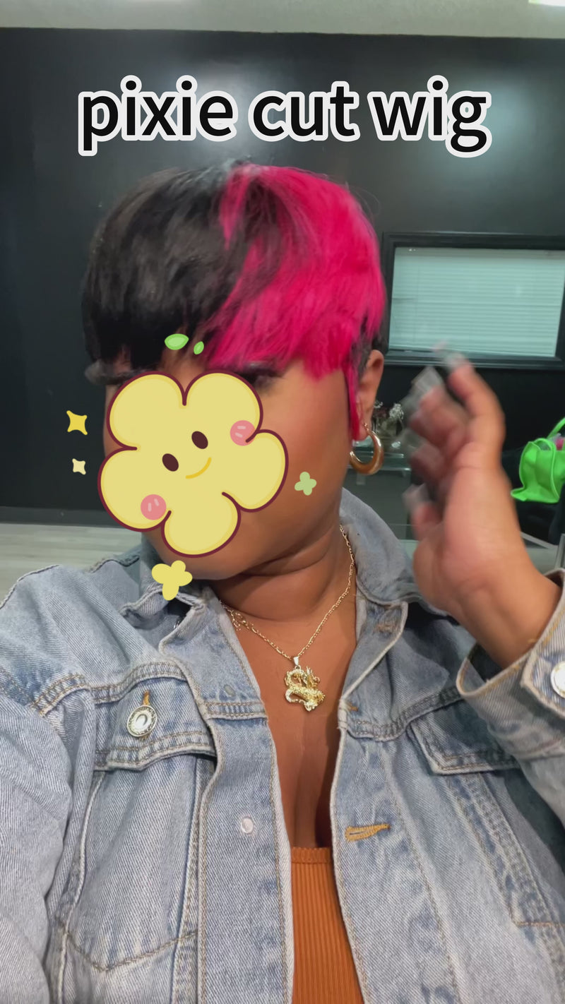 Baisi-Machine_made_pixie_cut_glueless_hair-black_with_pink_color-100_human_hair-for black women-glueless hair-put on and go wig
