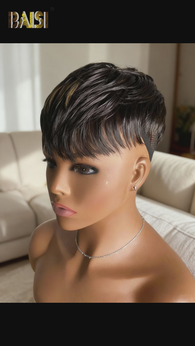 Baisi-6X7_machine_made_glueless_topper_unit-black_with_highhlight_color100_human_hair-for black women-topper hair-glueless hair-put on and go hair
