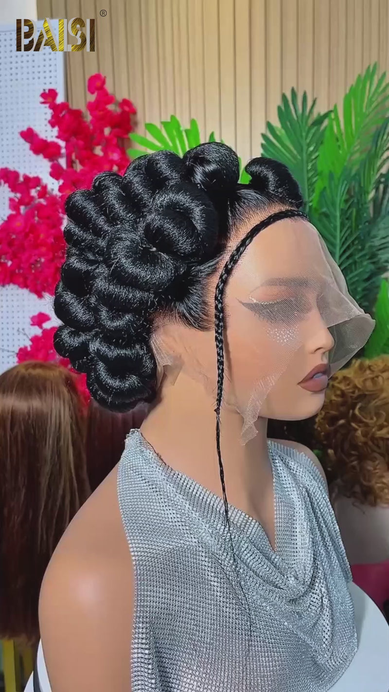 Baisi-Fulllacebraidedwig-blackcolor-100_humanhair-for black women-full lace wig-braieded wig-short wig-for daily use-black hair