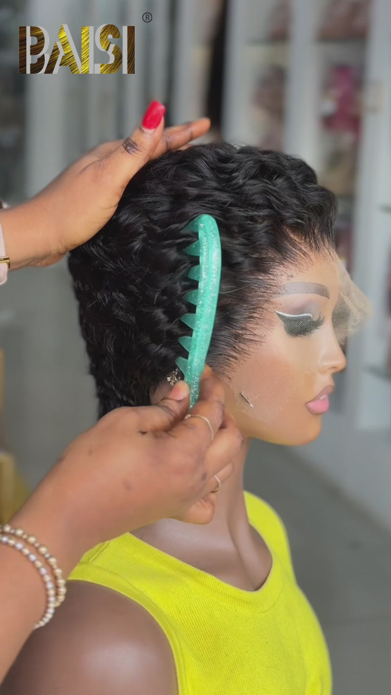 Baisi-13x4pixielaceshortwig-Blackcolor-100_humanhair-for black women-short wig-pixie wig