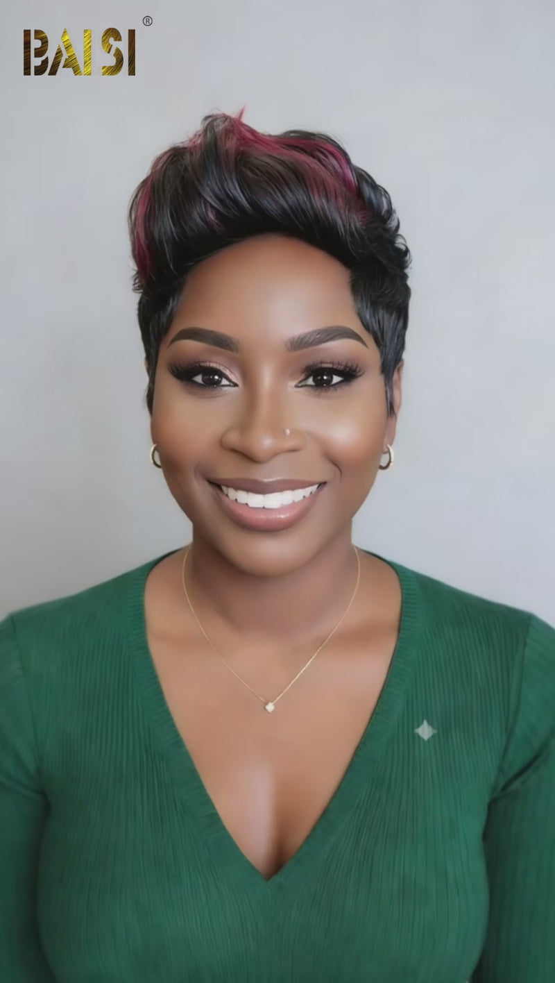 Baisi-full_lace_pixie_short_cut_wig-black_with_red_highlight_color-100_human_hair-for black women-short hair-color wig