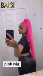 BAISI Pink Straight Wig