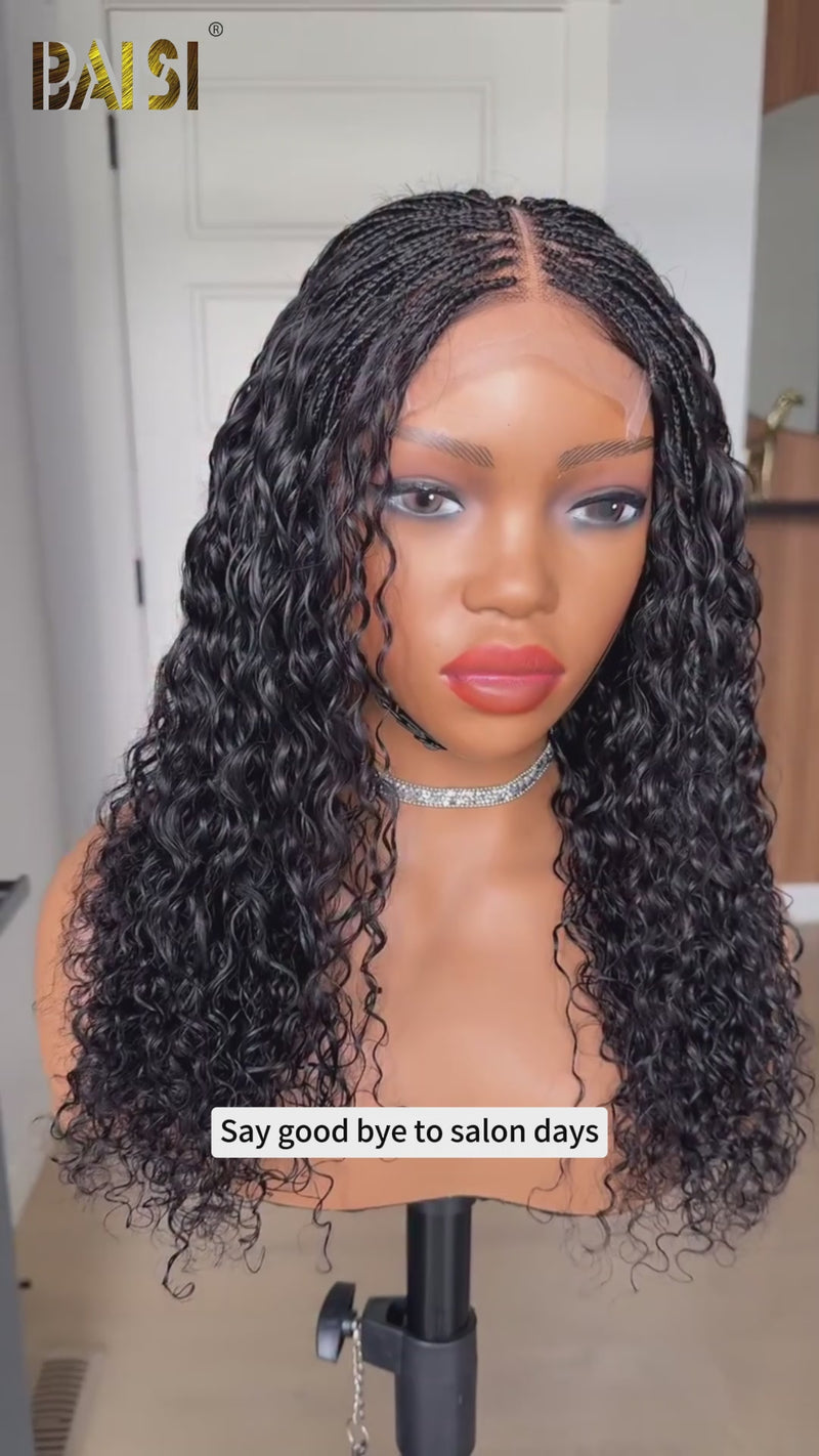 Baisi-Lacebraidedwig-Blackandburgundycolor-100_humanhair-for black women-braided wig-curly wig