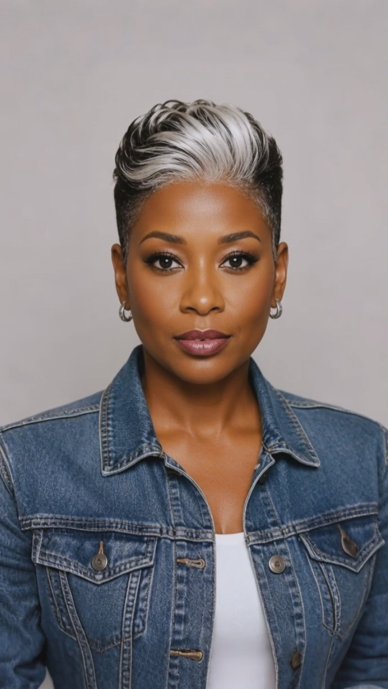 Baisi-13X4_Lace_frontal_pixie_short_cut_wig-black_and_white_highlight_wig-for_adult_black_girl-for black women-wig for daily life-wig for work-wig for party-wig for vacation