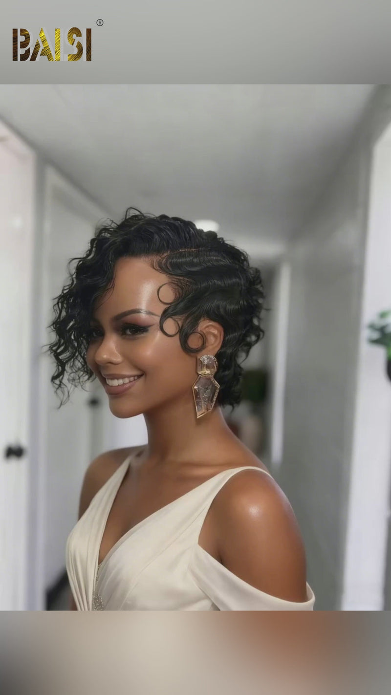 Baisi-Full_lace_curly_wig-Black_color-100_human_hair-for black women-black color-short hair