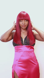 Baisi Machine Made long Red Straight Wig With Bang