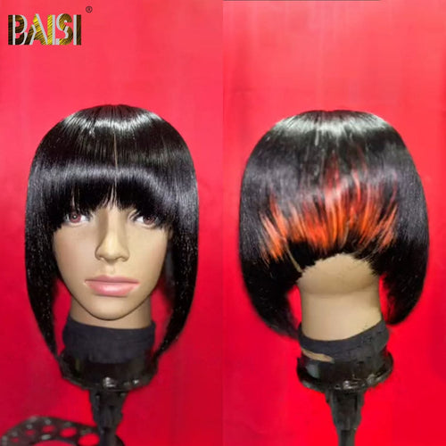 topper topper BAISI Straight Black With Ginger Band Partial Topper (Not A Wig)