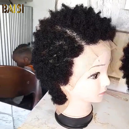 USA Pixie Cut Wig BAISI Natural Black Afro Curl For Black Women