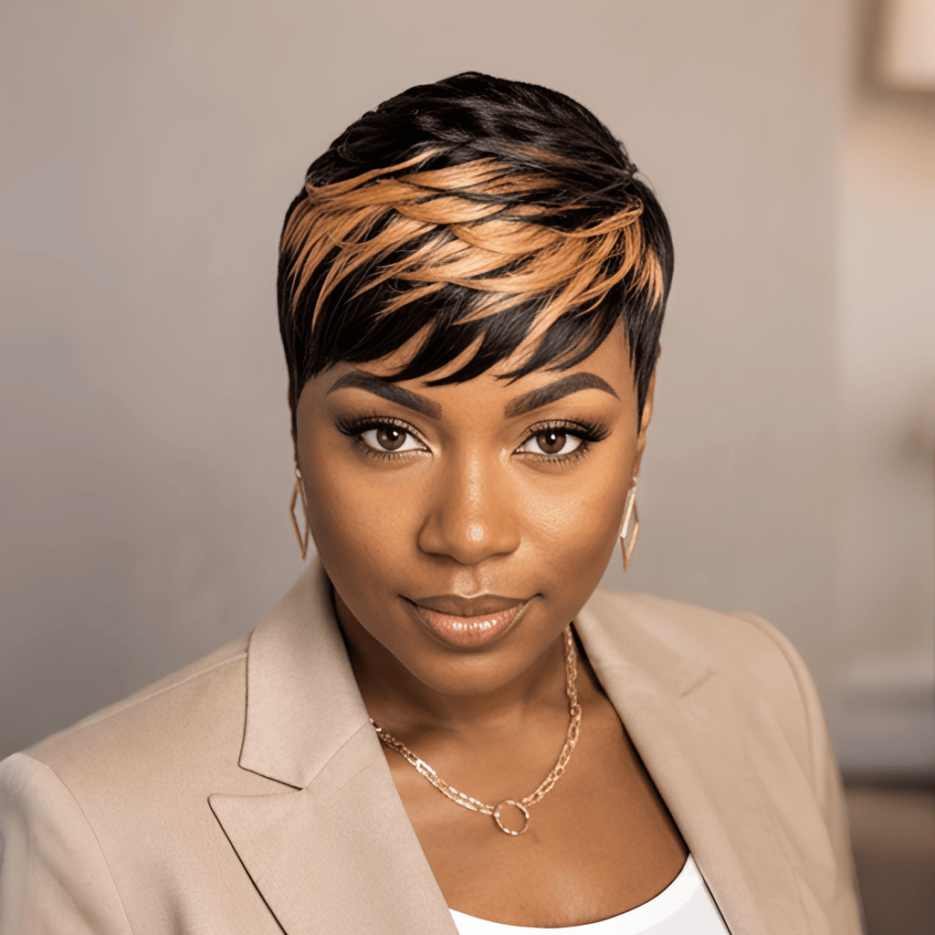 BAISI Pixie Short Cut Black With Honey Blonde Wig For Black Women