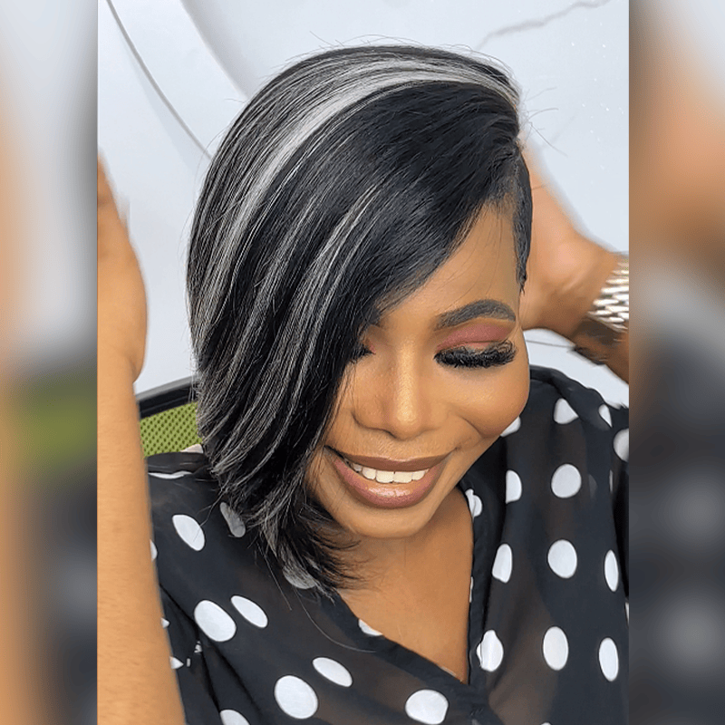 BAISI Partial Topper Human Hair Straight Black Color With White Highli ...