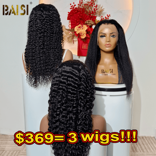 Wholesale Baisi 1 24 inch Kinky Straight+1 26 inch Deep Wave +1 26 Inch Curly Lace Wigs Deal