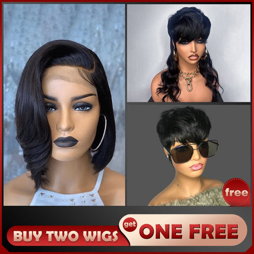 Wholesale Baisi 1 Straight BoB Wig+1 Mullet Wig+1 Free Mahcine wig=$189