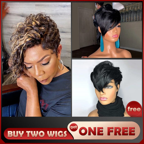 Wholesale Baisi 1 Highlight Pixie Wig+1 Mullet Wig+1 Free Wig = $199