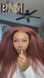 BAISI Kinky Straight Reddish Brown Color Wig