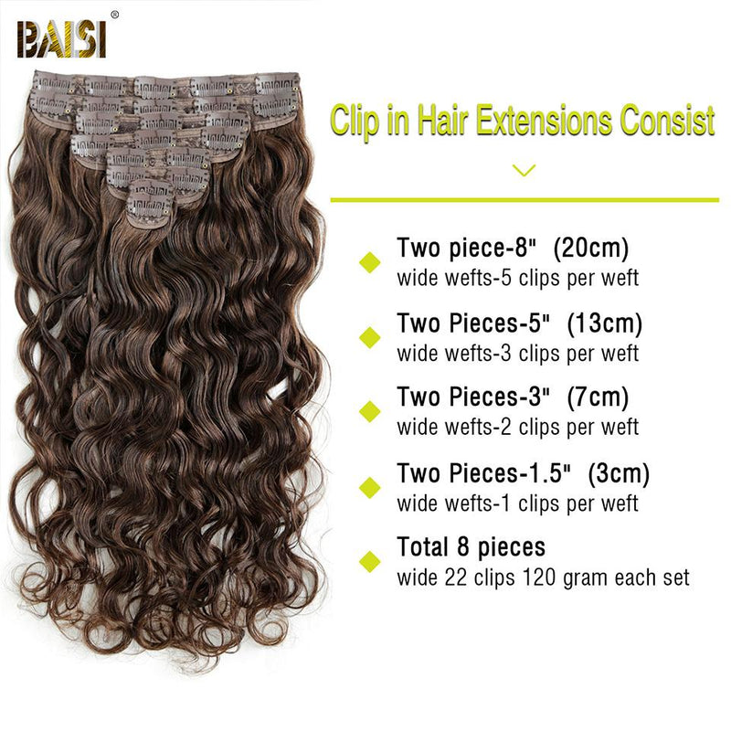 BAISI Wavy Clip Ins Hair Extensions 100% Human Hair 4# Color ( US Warehouse ) amazon 