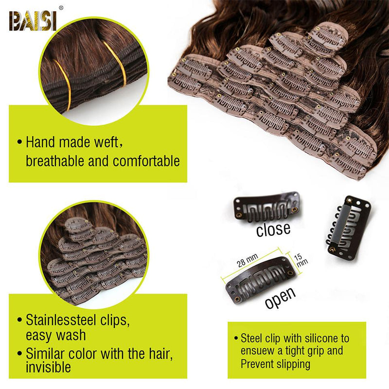 BAISI Wavy Clip Ins Hair Extensions 100% Human Hair 4# Color ( US Warehouse ) amazon 