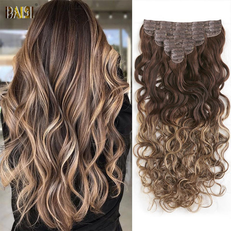 BAISI Wavy Clip Ins Hair Extensions F4/4/27# Color ( US Warehouse ) - BAISI HAIR