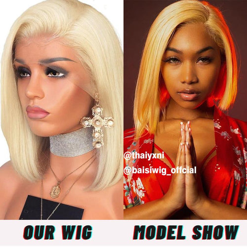 BAISI MODEL SHOW, Click to Get Same Wig ( Blonde 613# Lace Frontal Bob ) - BAISI HAIR