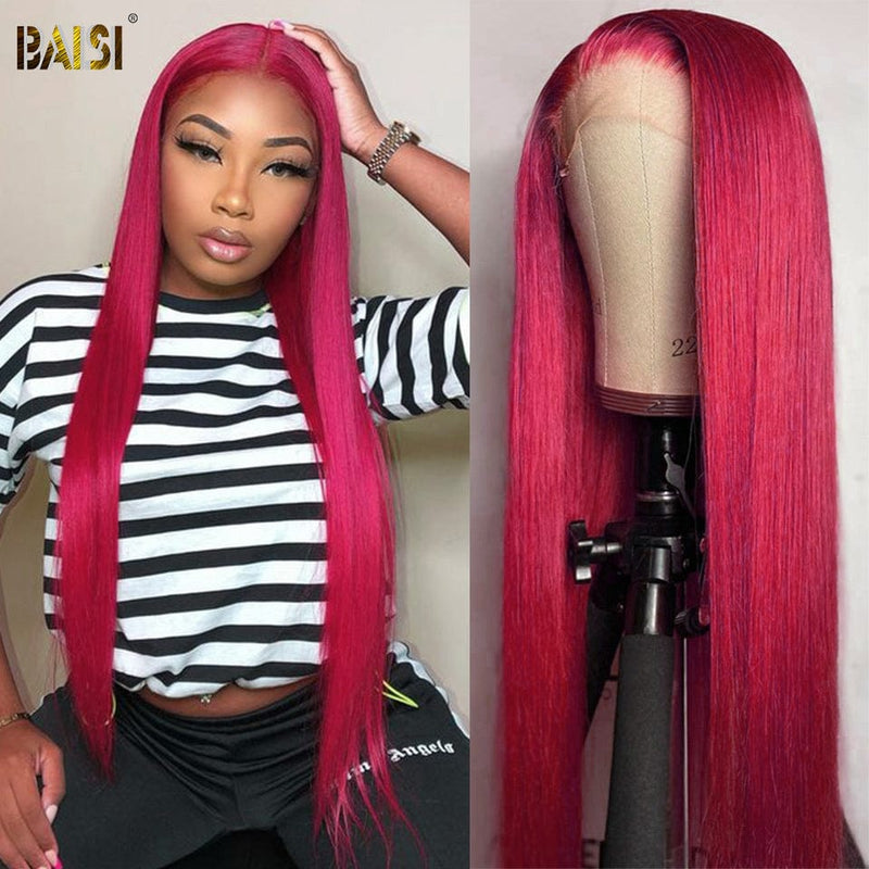 BAISI HAIR BOB Wig 16 / Rose pink BAISI Color Lace Wig Straight