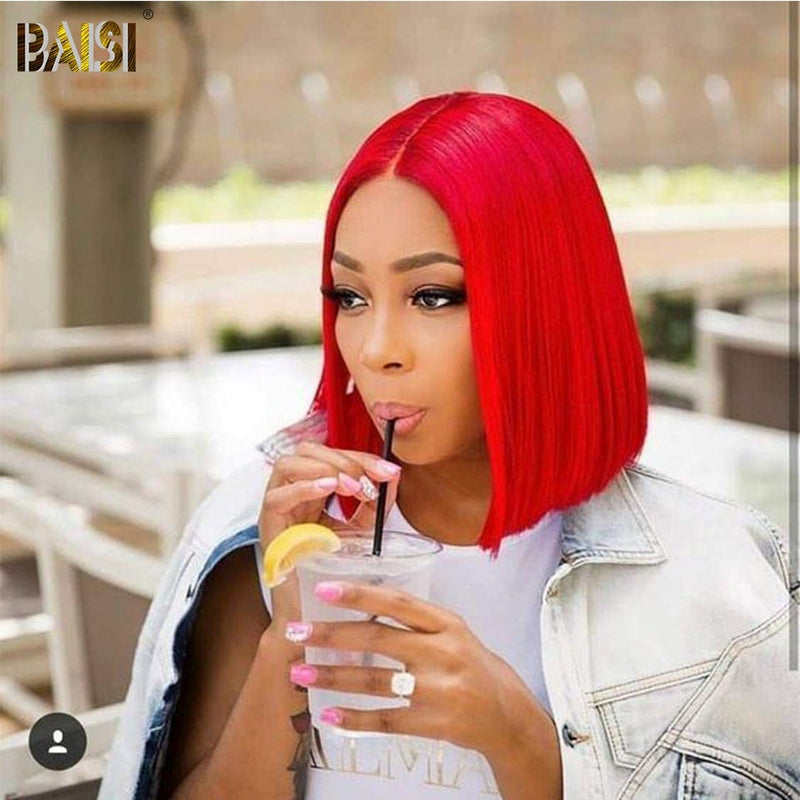 BAISI HAIR Closure Wig Red / 10 BAISI Color Bob Wig 4*4 Closure wig Human Hair