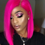 BAISI HAIR Closure Wig Rose Pink / 10 BAISI Color Bob Wig 4*4 Closure wig Human Hair