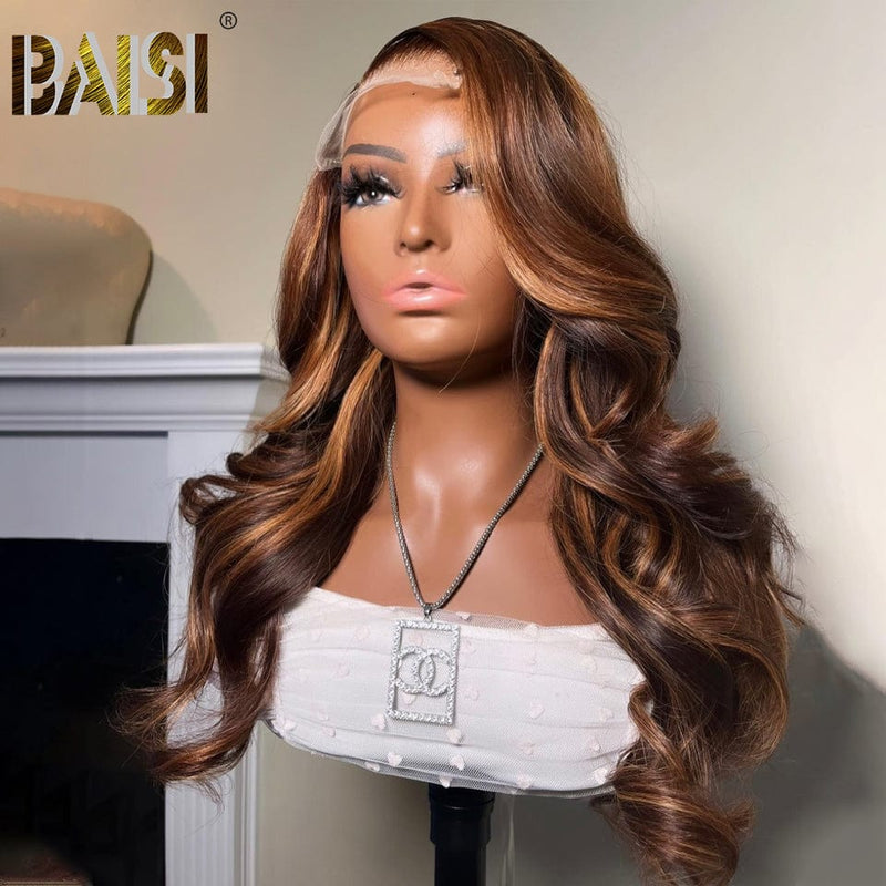 BAISI HAIR Customized Wig BAISI Highlight Brown Glueless Wavy Wig