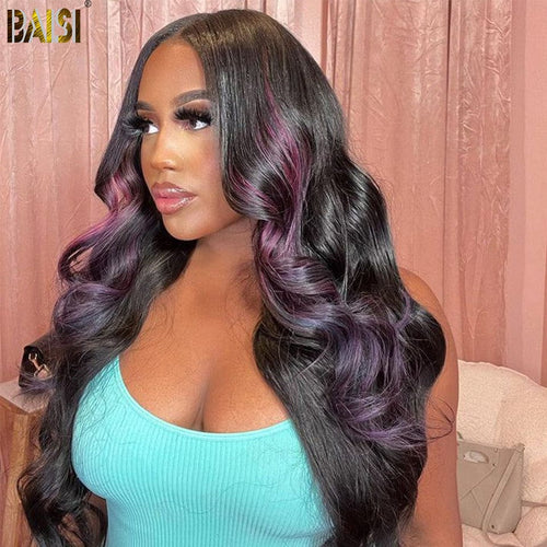 BAISI HAIR Customized Wig BAISI Highlight Purple Color Hair Wavy Wigs