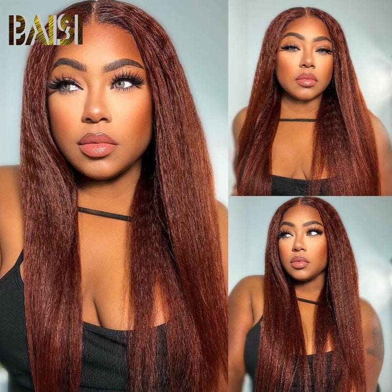 BAISI HAIR Customized Wig BAISI Kinky Straight Reddish Brown Color Wig