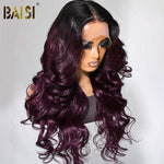 BAISI HAIR Customized Wig BAISI Ombre Smokey Deep Purple Black Root Wavy Wig