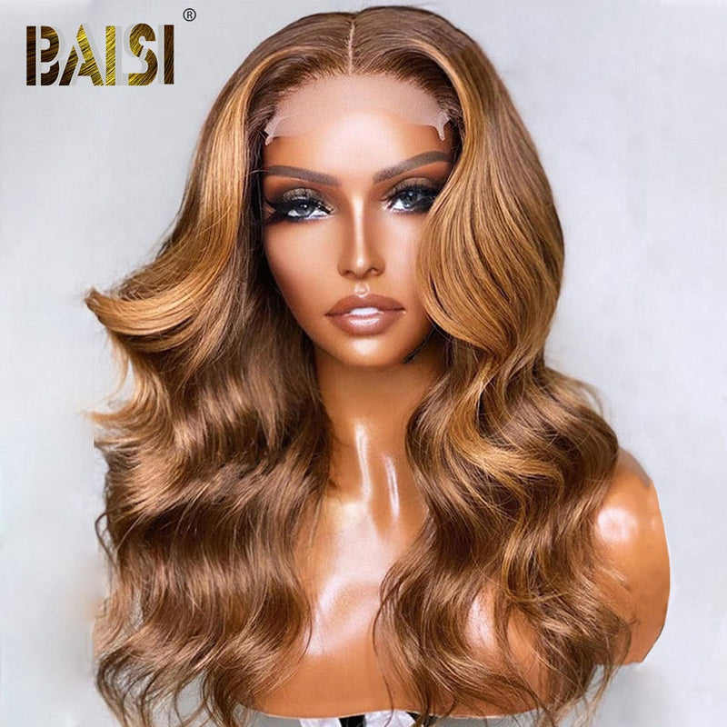 BAISI HAIR Customized Wig BAISI Wavy Chestnut Brown with Blonde Highlights Wig