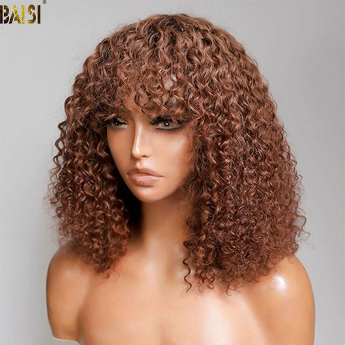 hairbs $100 wig BAISI Brown Machine Made Curly BoB Wig