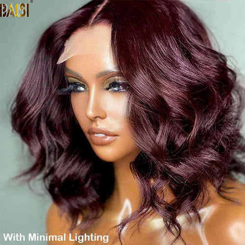 hairbs $100 wig BAISI Dark Plum Color Loose Wave BoB Wig
