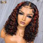 hairbs BOB Wig BAISI Highlight Curly Bob Cut Skin Melted Lace Wig