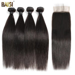 BAISI 8A Straight ,4 Bundles with Closure,50 Grams/Bundle - BAISI HAIR