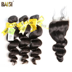 BAISI 10A Brazilian Loose Wave bundles with Closure - BAISI HAIR