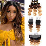 hairbs Brazilian Bundles With Closure Frontal BAISI 1b/#4/27 Body Wave Bundles with Closure / Frontal